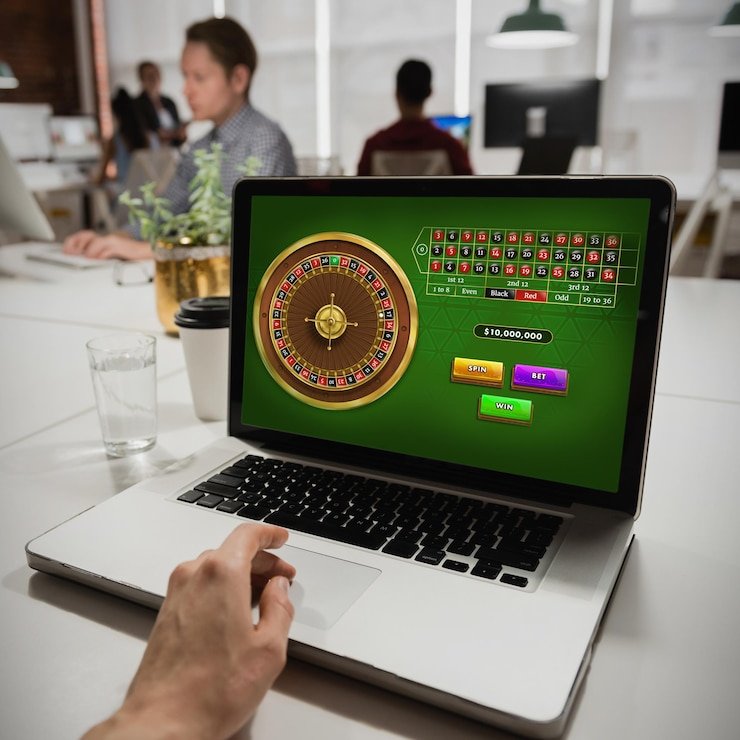 Blackjack table with dealer and live broadcast view