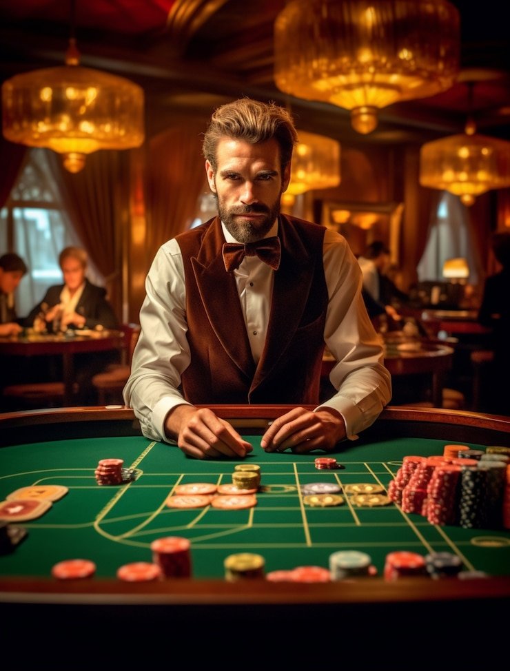 Baccarat table with card dealing and result display